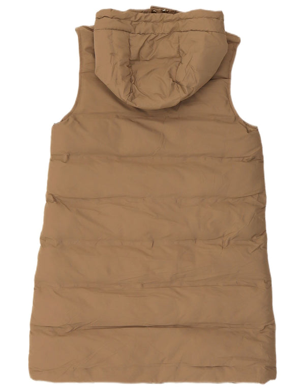 Zara Womens Longline Hooded Padded Gilet UK 10 Small Beige Polyester