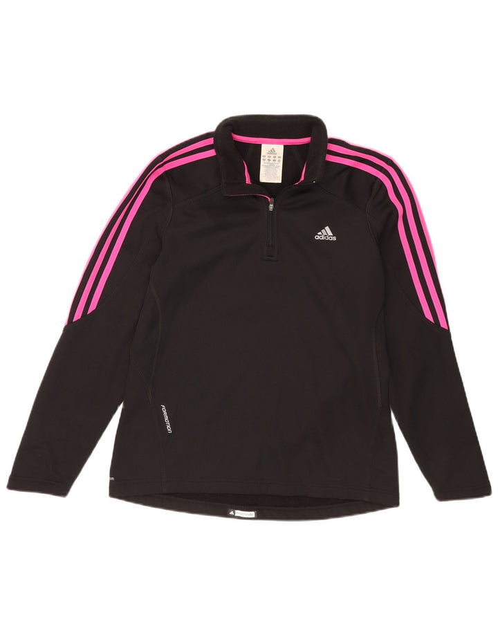 Top della tuta da ginnastica Adidas da donna con collo e zip UK 14 poliestere nero medio