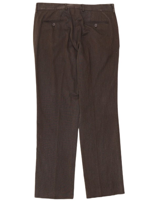 Zara Mens Straight Suit Trousers EU 44 Large W34 L33 Brown Polyester
