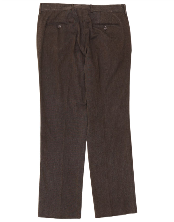 Zara Mens Straight Suit Trousers EU 44 Large W34 L33 Brown Polyester