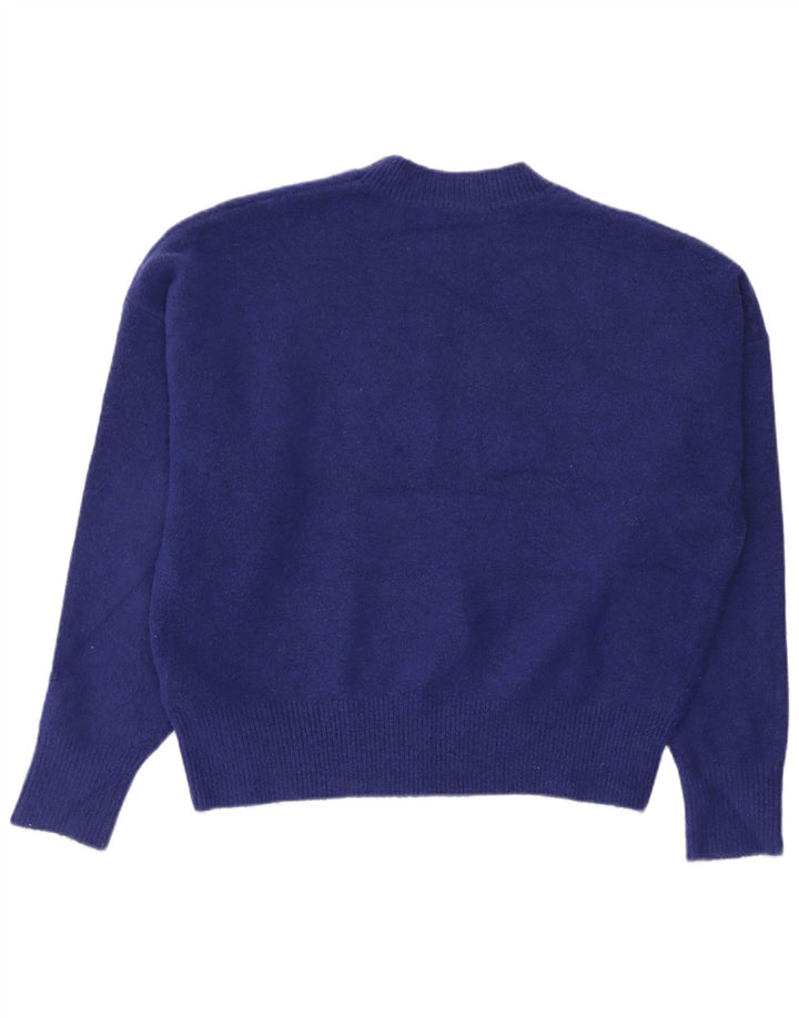 Zara Womens Oversized Crew Neck Jumper Sweater UK 14 Medium Blue Acrylic