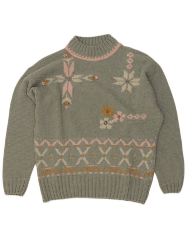 Maximilian Womens Turtle Neck Jumper Sweater UK 14 Medium Green Fair Isle