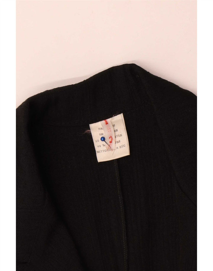 Vintage Damen Crop Zweireiher Blazer Jacke UK 16 Large Schwarz