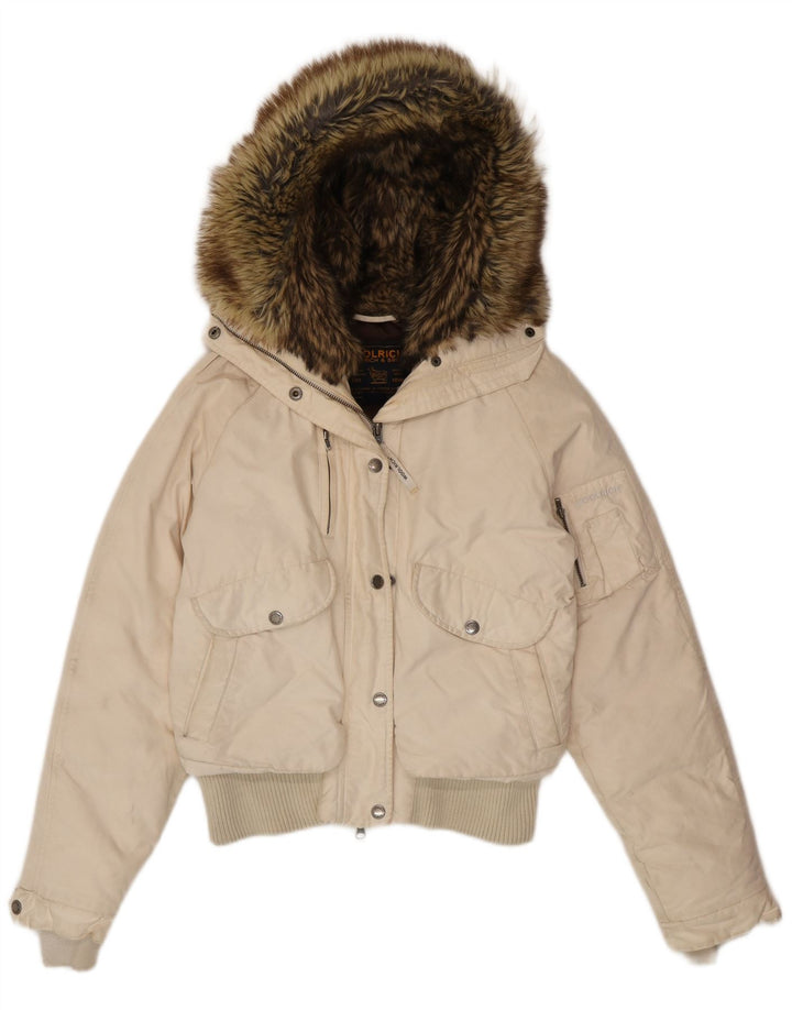 Woolrich Chaqueta acolchada con capucha para mujer UK 44 Algodón blanco mediano