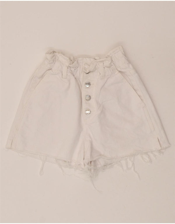 Zara Damen Jeansshorts mit hoher Taille, EU 34, 2XS, W22, weiße Baumwolle