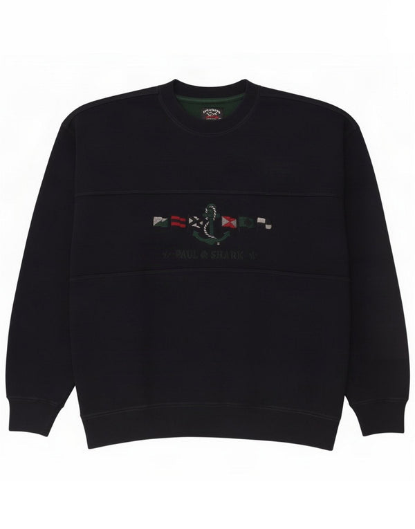 Paul & Shark Mens Graphic Crew Neck Jumper πουλόβερ XL Navy Blue Wool