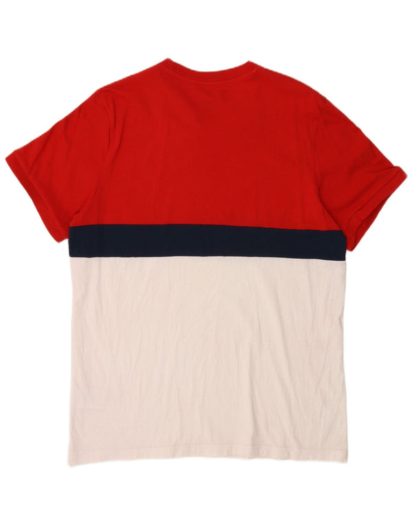 Adidas Mens T-Shirt Top Large Red Colourblock Cotton