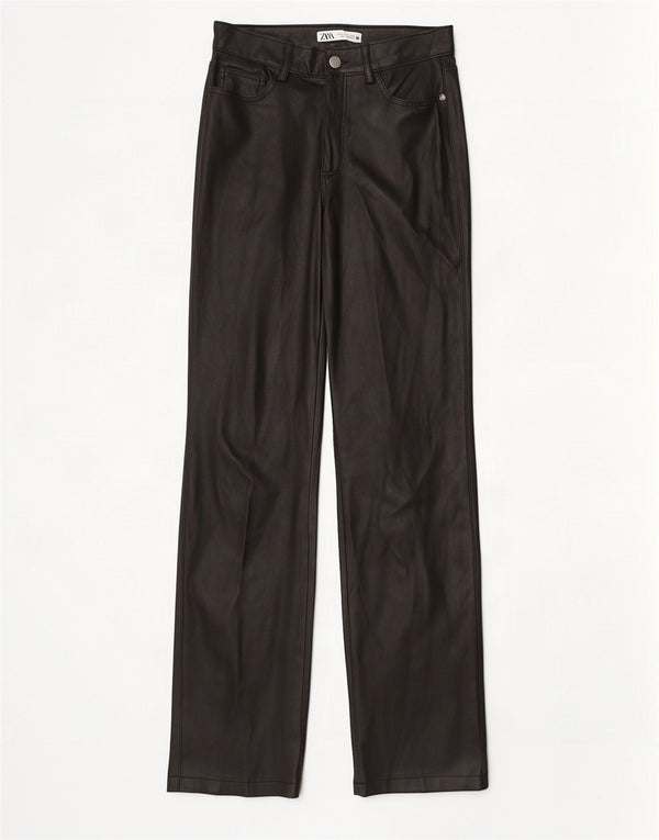 Pantaloni drepti din piele artificială pentru femei Zara EU 36 XS W26 L31 Negri