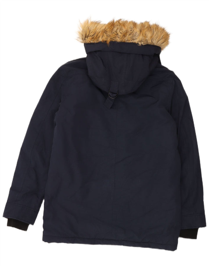 ZARA Mens Hooded Parka Jacket UK 40 Large Navy Blue Polyester