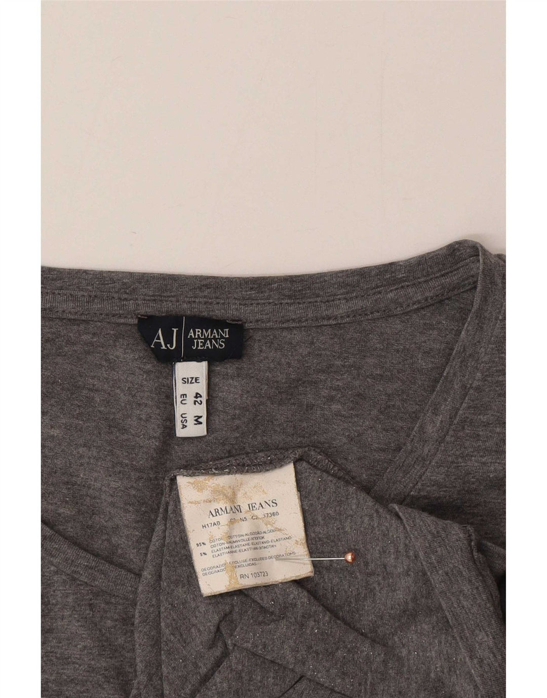 Armani Jeans Dame Grafisk Top Langærmet UK 12 Medium Grå Bomuld