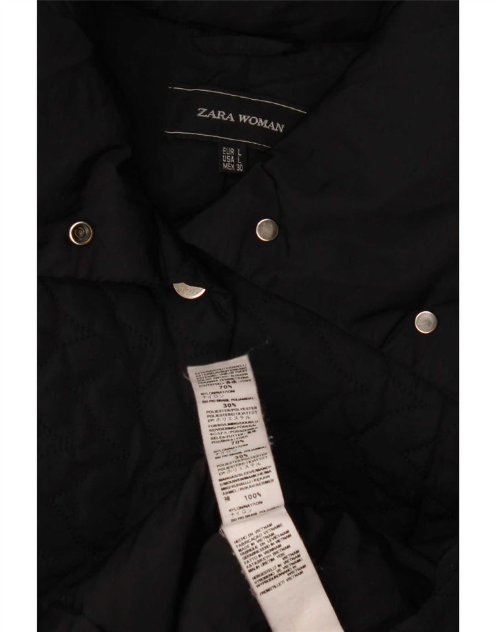 Zara Quiltet jakke til kvinder UK 16 Stor sort polyester