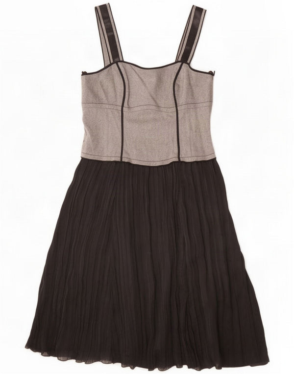 Vintage Damen Slip Dress UK 16 Large Black Colourblock Viscose