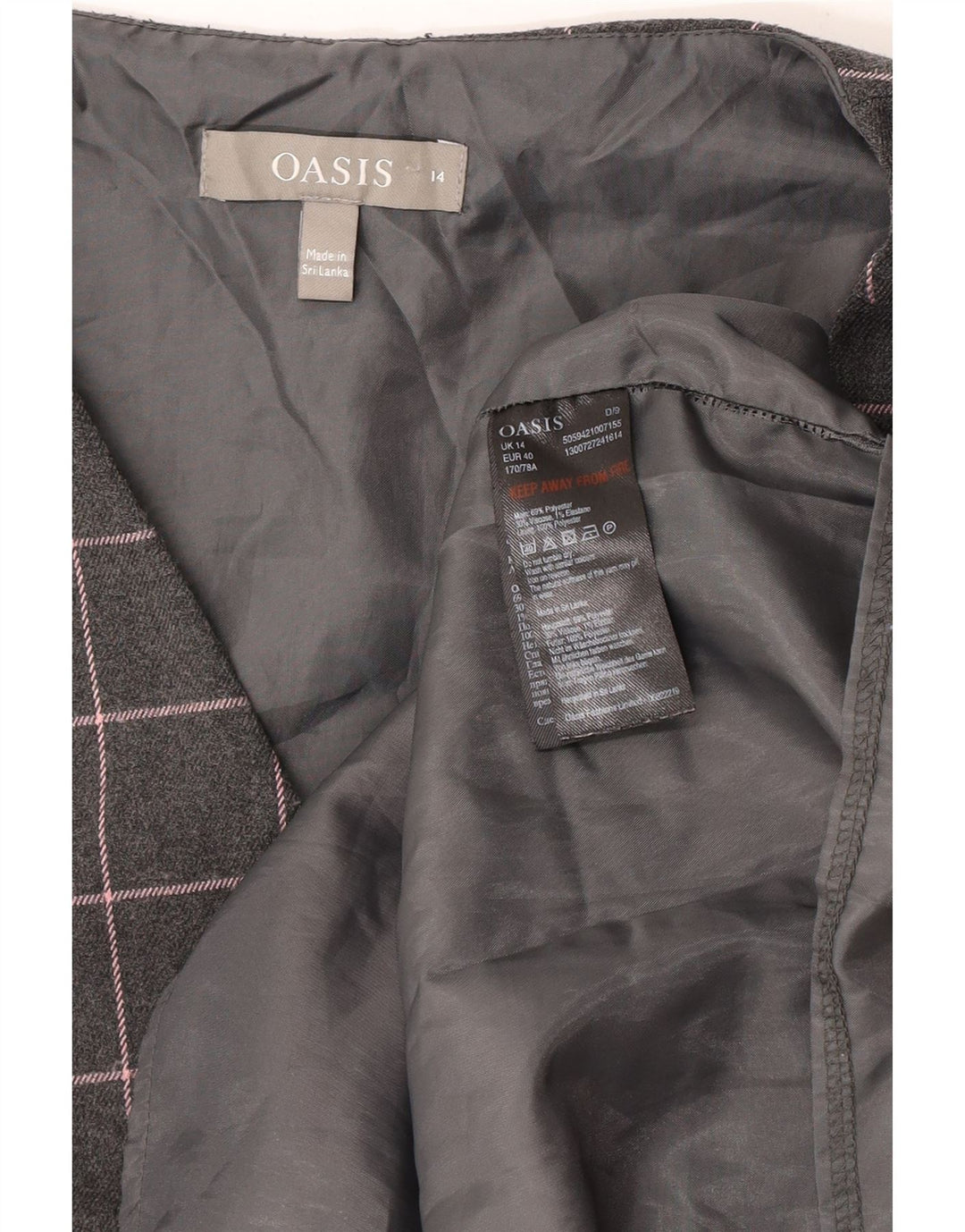 Γυναικείο αμάνικο φόρεμα Oasis UK 14 Medium Grey Check Polyester