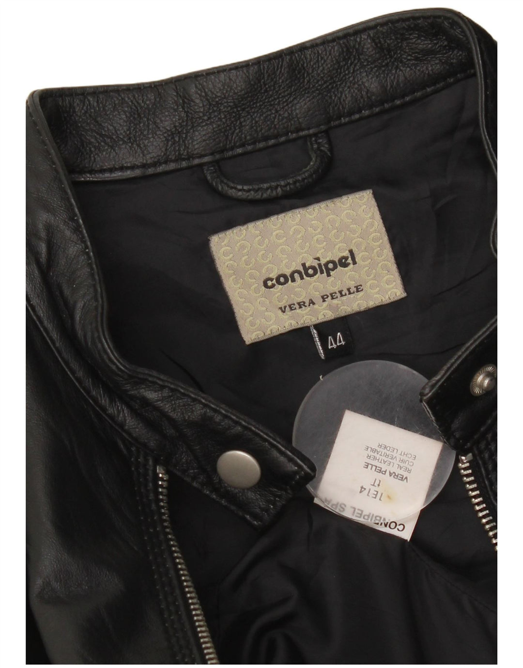 Conbipel Womens Crop Leather Biker Jacket IT 44 Medium Black Leather