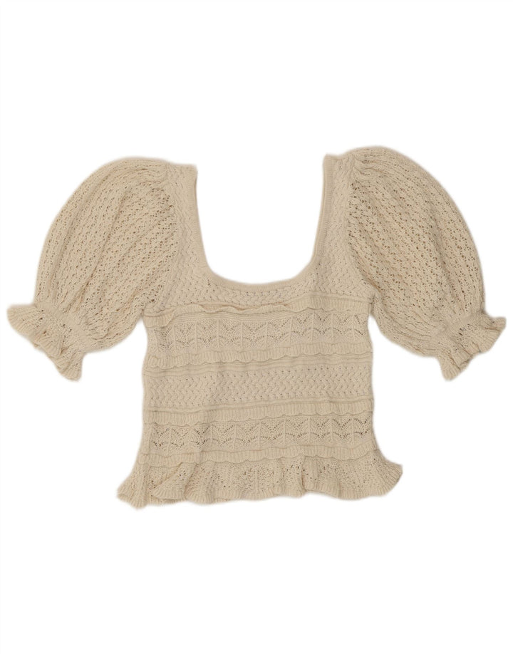 Zara Dame Crop Hæklet Bluse Top UK 10 Small Beige