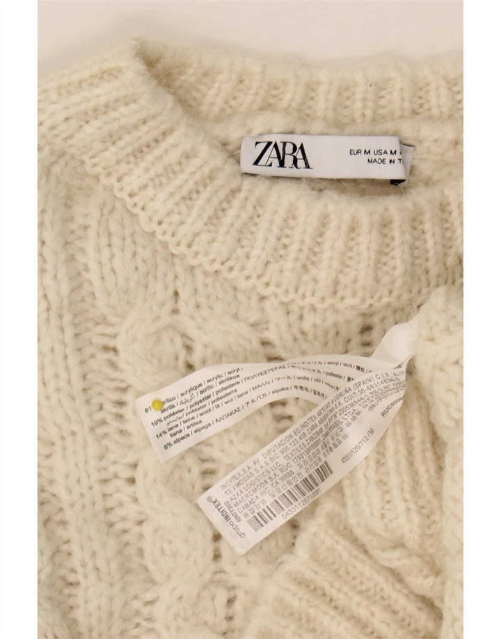 Zara Womens Oversized Crew Neck Jumper Sweater UK 12 Medium Off White
