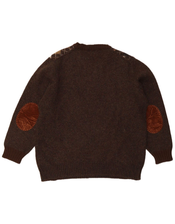 Trussardi Mens Crew Neck Jumper Sweater Large Brown Argyle/Diamond