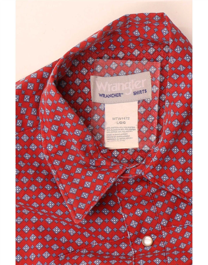 Wrangler Mens Short Sleeve Shirt Large Red Geometric Cotton