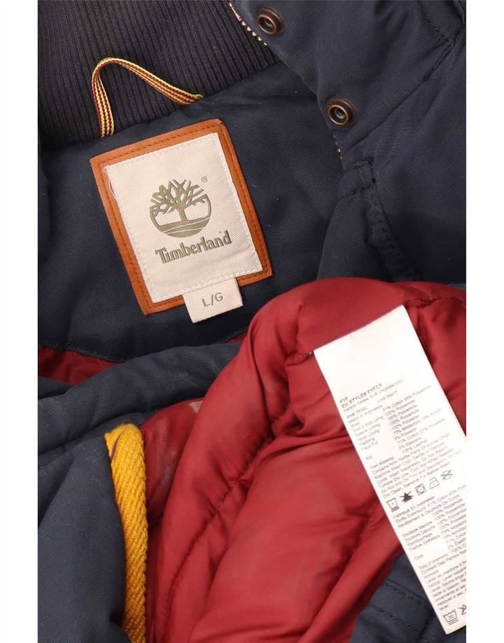 Timberland Mens Padded Coat UK 40 Large Navy Blue Cotton