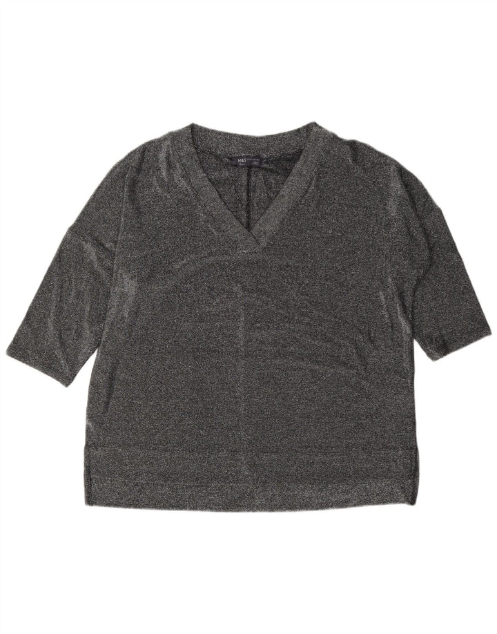 Marks & Spencer Top oversize da donna manica 3/4 UK 12 medio argento chiazzato