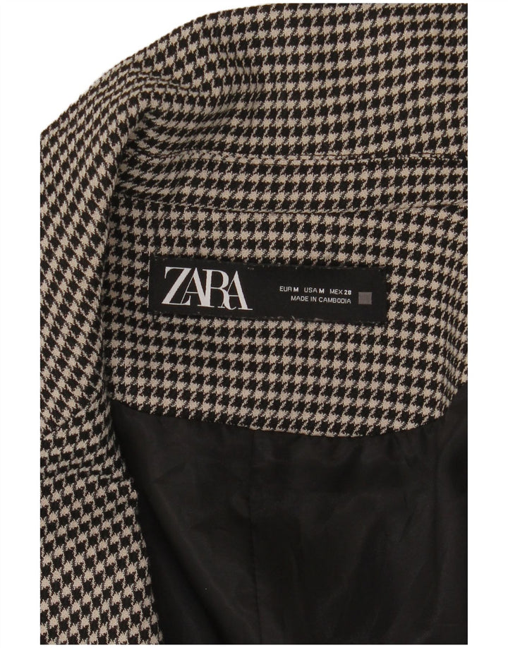 Zara Womens Longline Open Blazer Jacket UK 14 Medium Black Houndstooth
