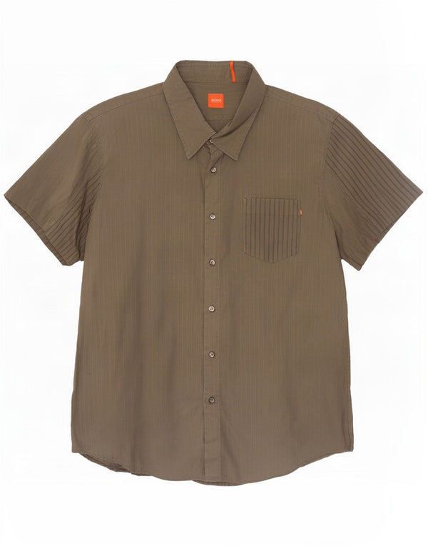 Hugo Boss Chemise à manches courtes pour hommes 2XL Coton à fines rayures kaki