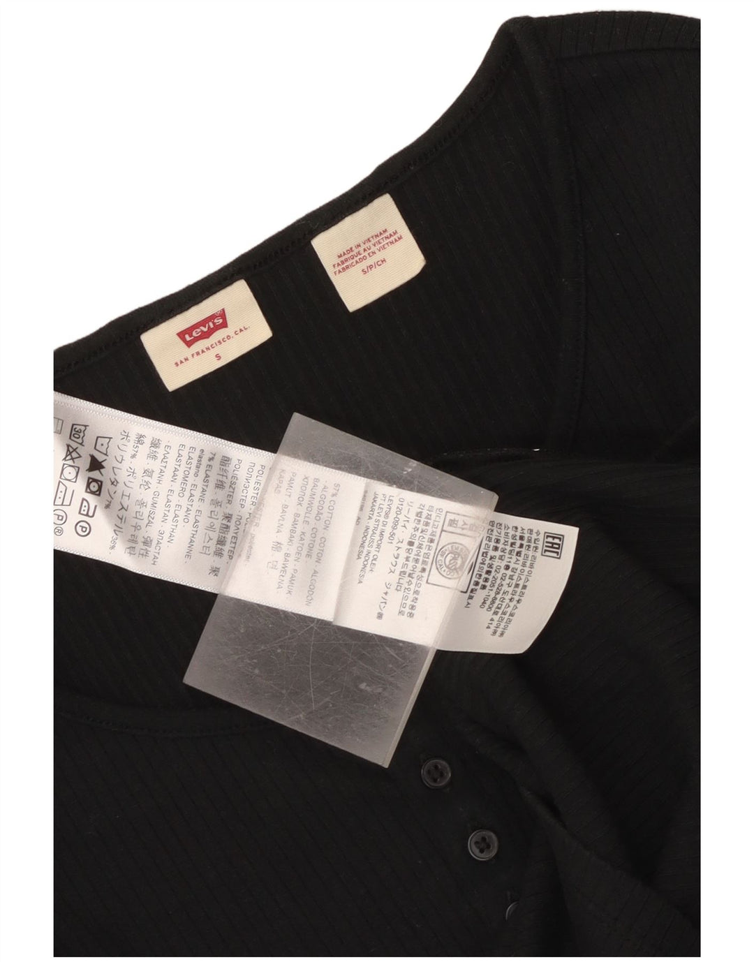 Levi's Womens Crop Top Long Sleeve UK 10 Small Black Cotton