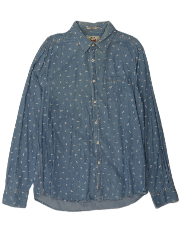 Marlboro Classics Mens Custom Fit Denim Shirt XL Blue Flecked Cotton