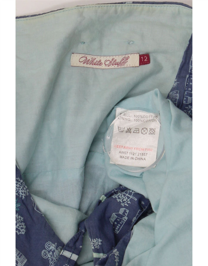 White Stuff Damen grafischer A-Linien-Rock UK 12 Medium W30 Blaue Baumwolle