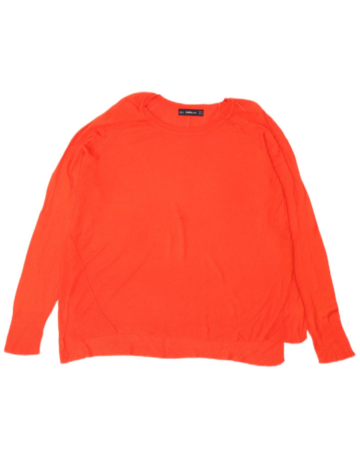 Zara Womens Oversized Boat Neck Jumper Sweater UK 14 Medium Orange Viscose