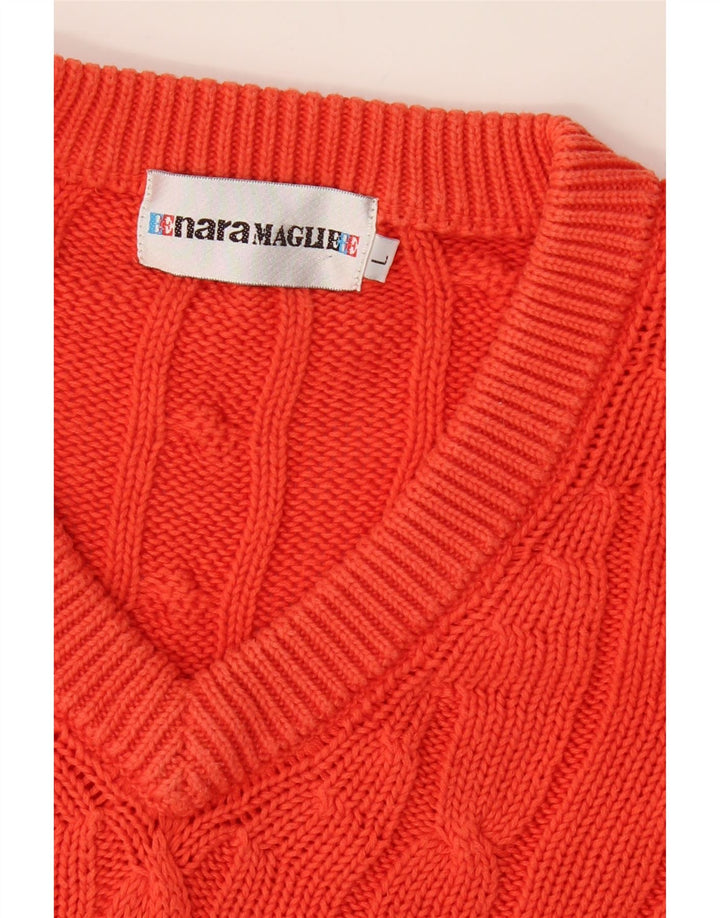 ENARA MAGLIE Mens V-Neck Jumper Sweater Large Orange Vintage Enara Maglie and Second-Hand Enara Maglie from Messina Hembry 
