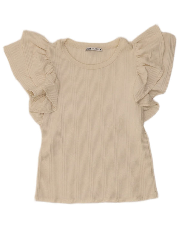 Zara Γυναικεία Μπλούζα Crop Top UK 12 Medium Beige