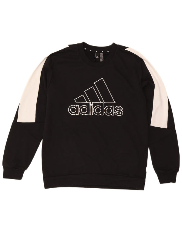 Felpa grafica da uomo Adidas Felpa media in cotone color block nero