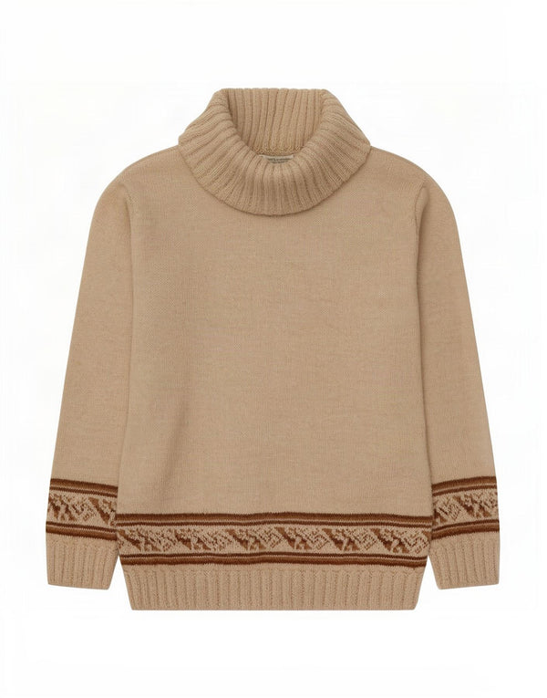 Vintage Damen Rollkragenpullover Pullover UK 12 Medium Beige Fair Isle