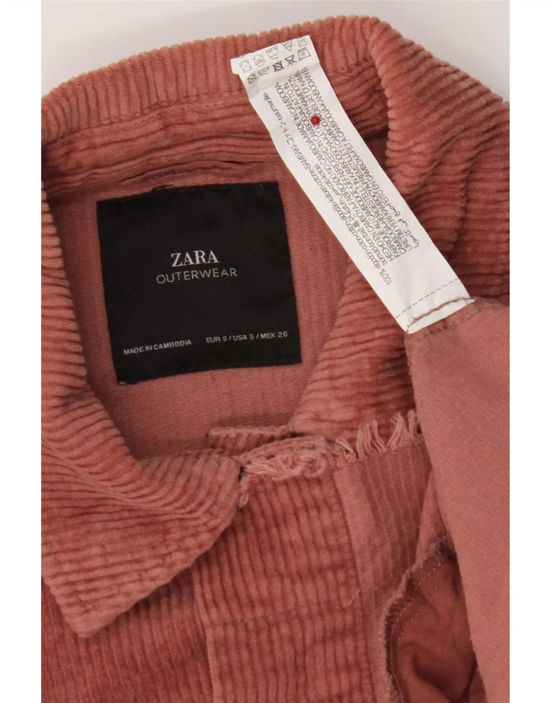 Zara Womens Oversized Corduroy Jacket UK 10 Small Pink Cotton