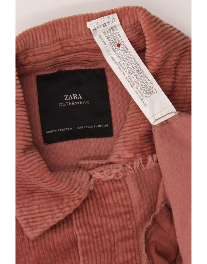 Zara Womens Oversized Corduroy Jacket UK 10 Small Pink Cotton