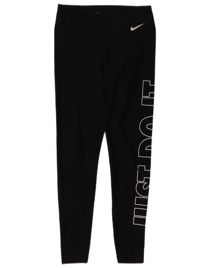 Nike Womens Dri Fit Graphic Leggings UK 10 Small  Black Polyester