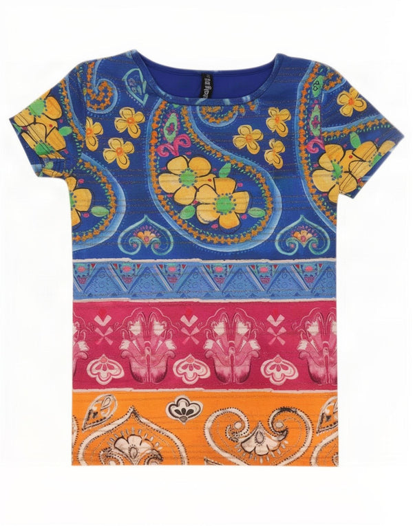 Женская футболка с рисунком Desigual Top UK 6 XS, разноцветный полиэстер с цветочным принтом
