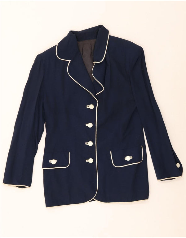 Jaqueta blazer vintage feminina com 4 botões Reino Unido 12 azul marinho médio