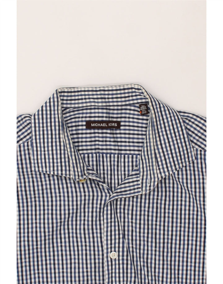 MICHAEL KORS Mens Shirt Size 18 1/2 2XL Navy Blue Gingham Cotton Vintage Michael Kors and Second-Hand Michael Kors from Messina Hembry 