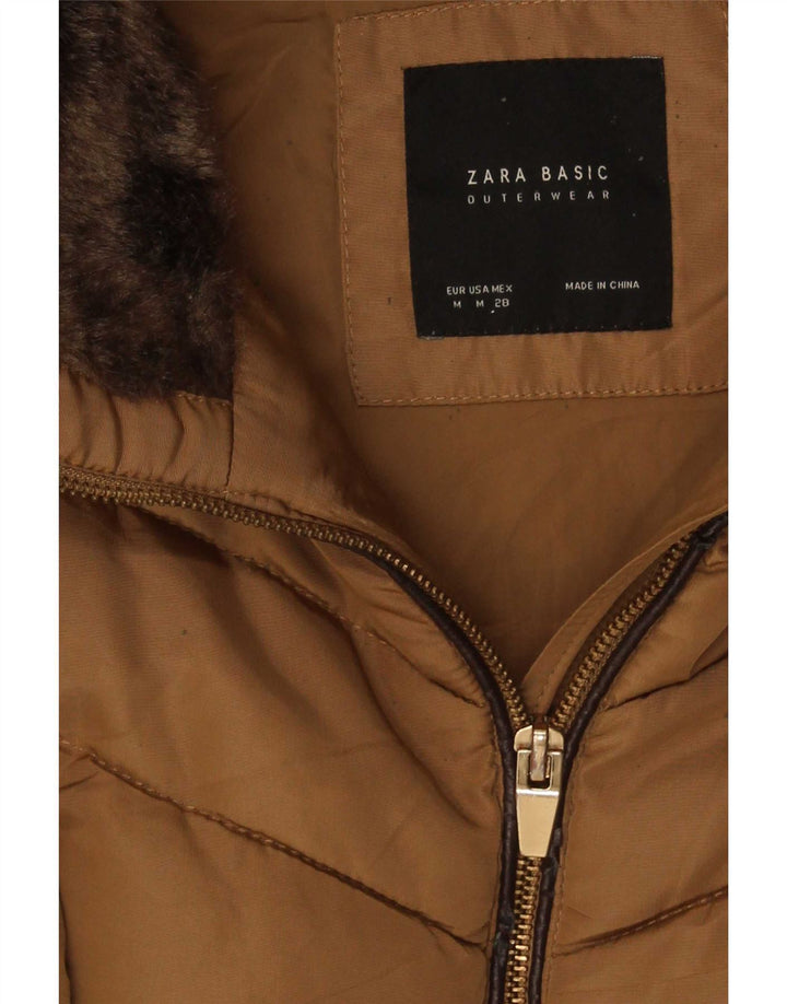 Zara Mujer Chaqueta Acolchada UK 42 Marrón Medio Poliéster
