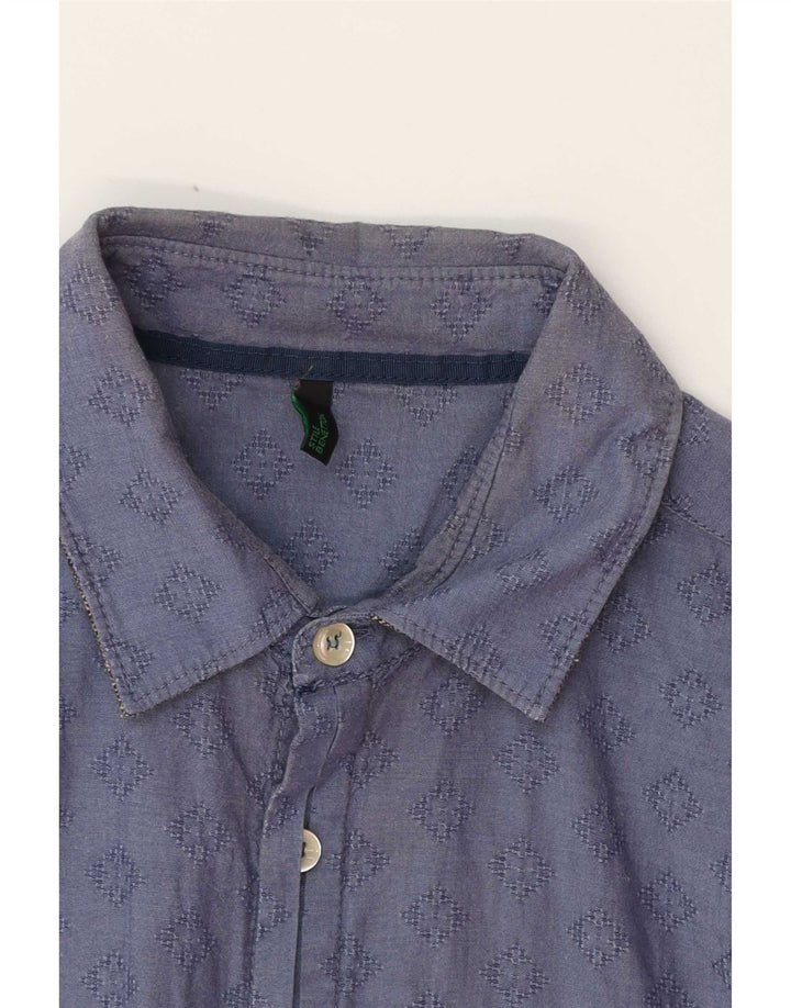 Benetton Herrenhemd Small Marineblau Geometrisch