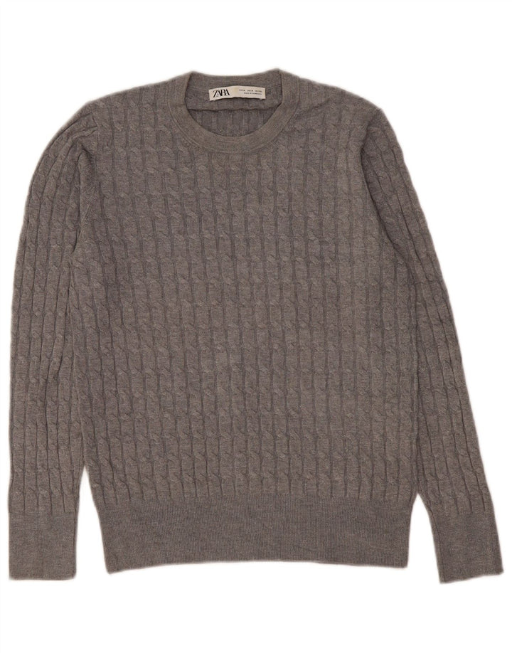 Zara Mens Crew Neck Jumper Sweater Medium Grey Viscose