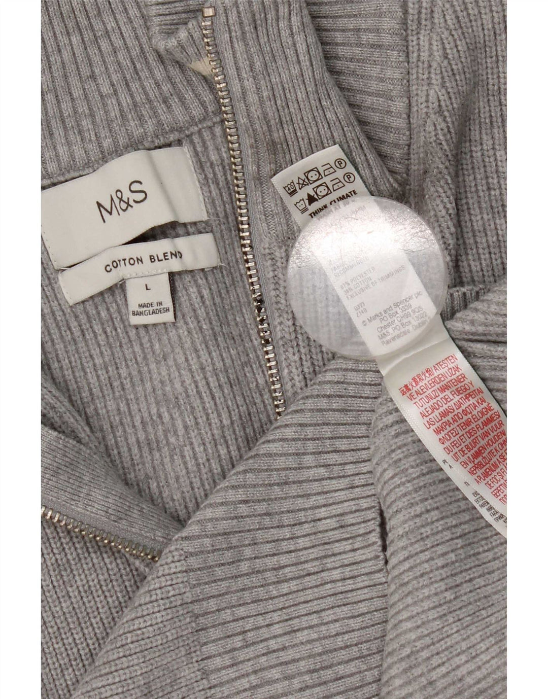 Marks & Spencer Mens Regular Fit Zip Neck Jumper Sweater Large Grey
