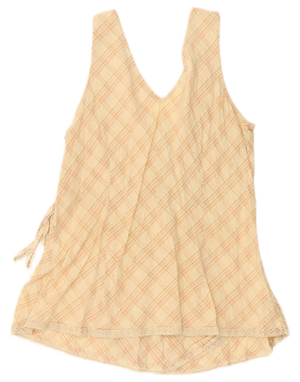 Benetton Chemisier sans manches pour femme UK 44 Grand coton à carreaux beige