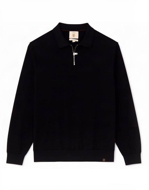 Marks & Spencer Herre Polo Neck Jumper Sweater XL Marineblå Merinould