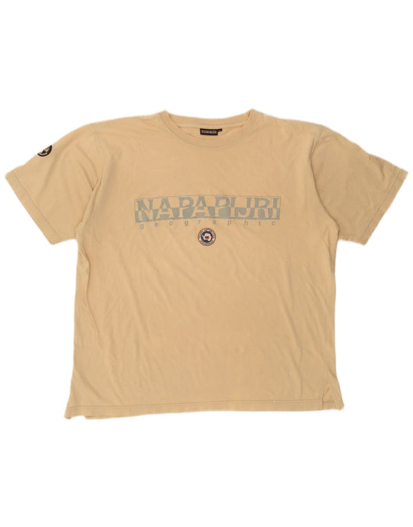 Napapijri Mens Graphic T-Shirt Top Large Beige Cotton