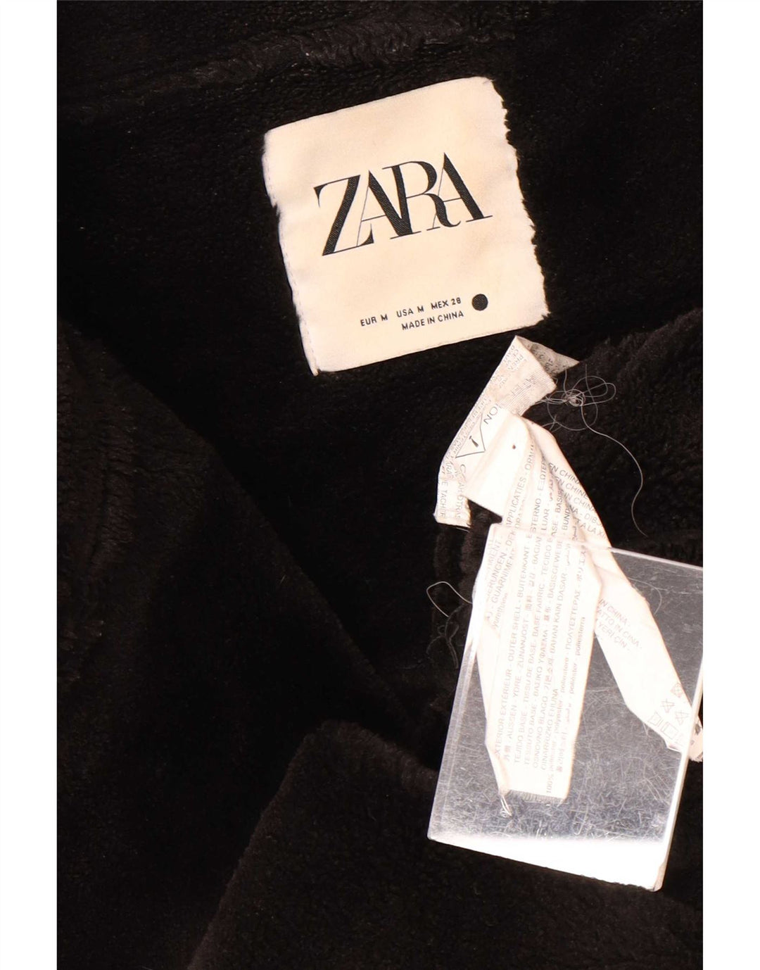 Zara Dame Sherpa Faux Læder Biker Jacket UK 14 Medium Sort Polyester