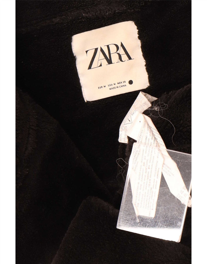 Zara Dame Sherpa Faux Læder Biker Jacket UK 14 Medium Sort Polyester