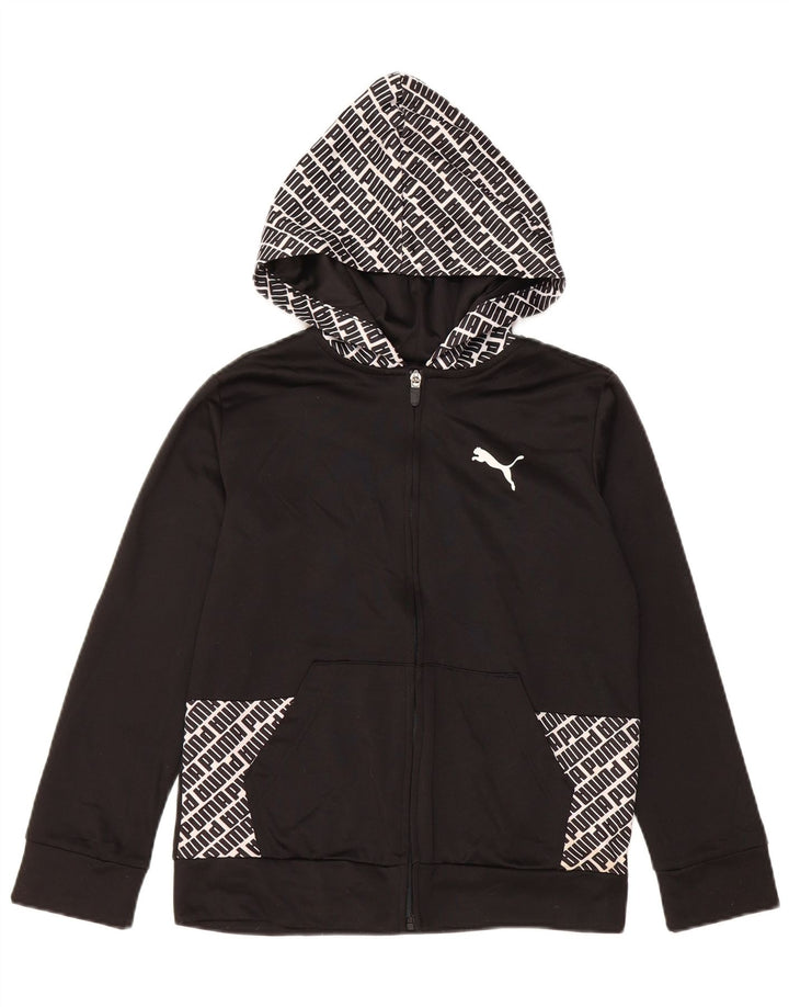 PUMA Boys Graphic Zip Hoodie Sweater 10-11 Years Medium Black Polyester